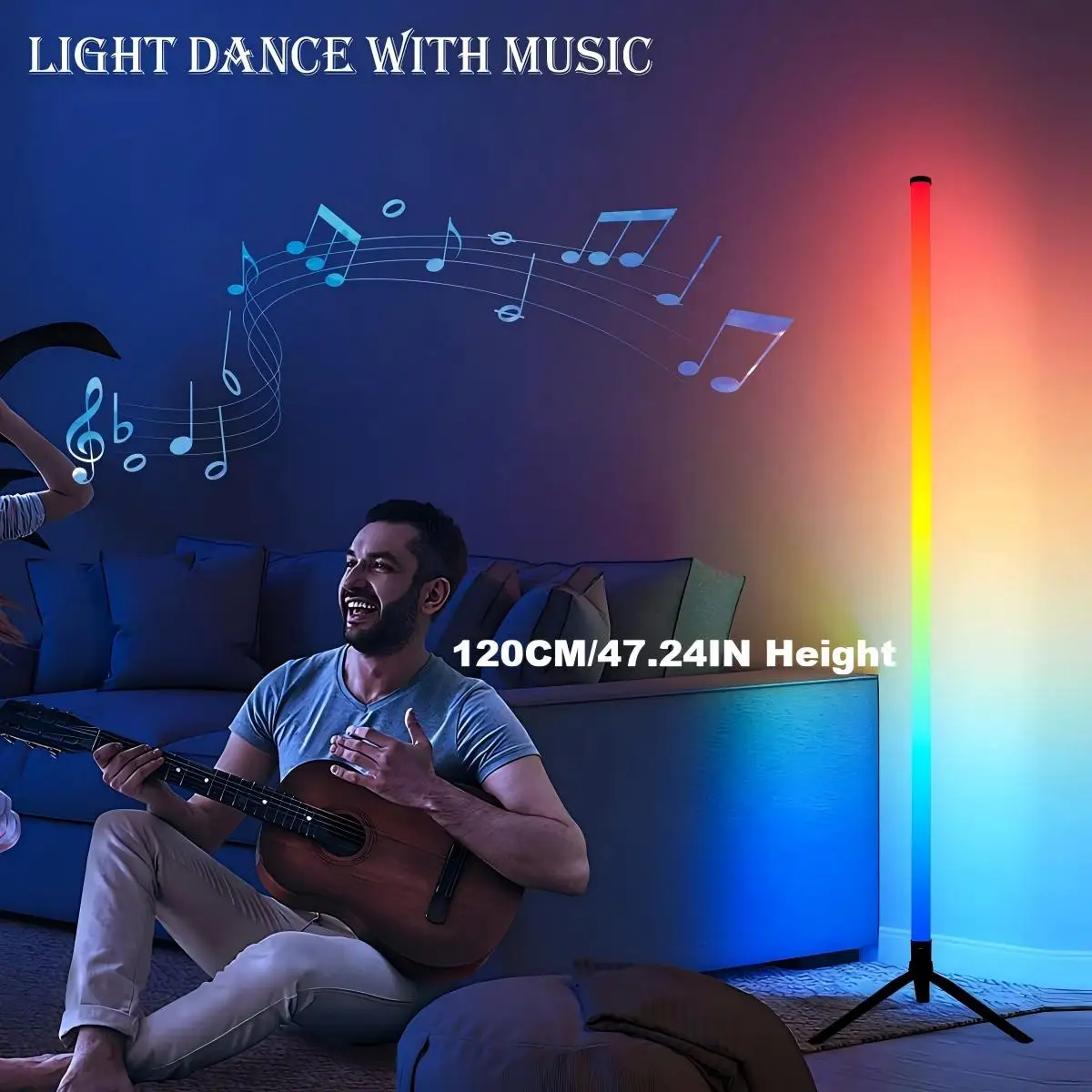 APP التحكم الذكية مصباح أرضي الزاوية ضوء قائم لغرفة المعيشة العمل مع مزامنة الموسيقى عن بعد 16 مليون تغيير لون 120 سنتيمتر