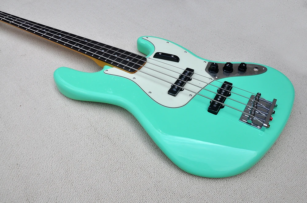 Green 4 Strings Electric Bass Guitar with Rosewood Fretboard, White Pickguard,Customizable