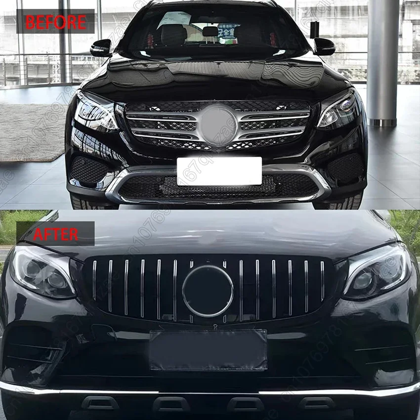 Car Front Bumper Grilles GT Style For Mercedes Benz GLC-Class X253 2015-2019 GLC250 GLC300 GLC350e GLC43 AMG Racing Grill Kits