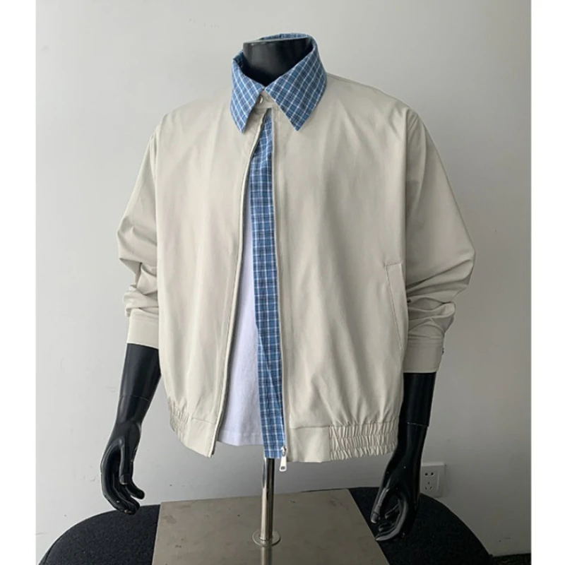 New Spring American-Style Faux Two-Layer Jacket, Soft Shell Fabric Plaid Inner Lining, Outdoor Camping, Travel, Daily Wear