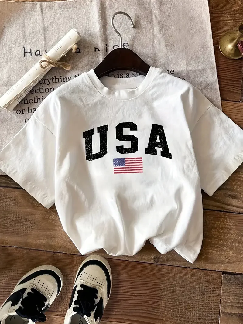 

American Flag City Street Printed Women's T-Shirt Fashion Cotton Short Sleeved Summer Hip Hop O-Neck T-Shirt Women's Clothing