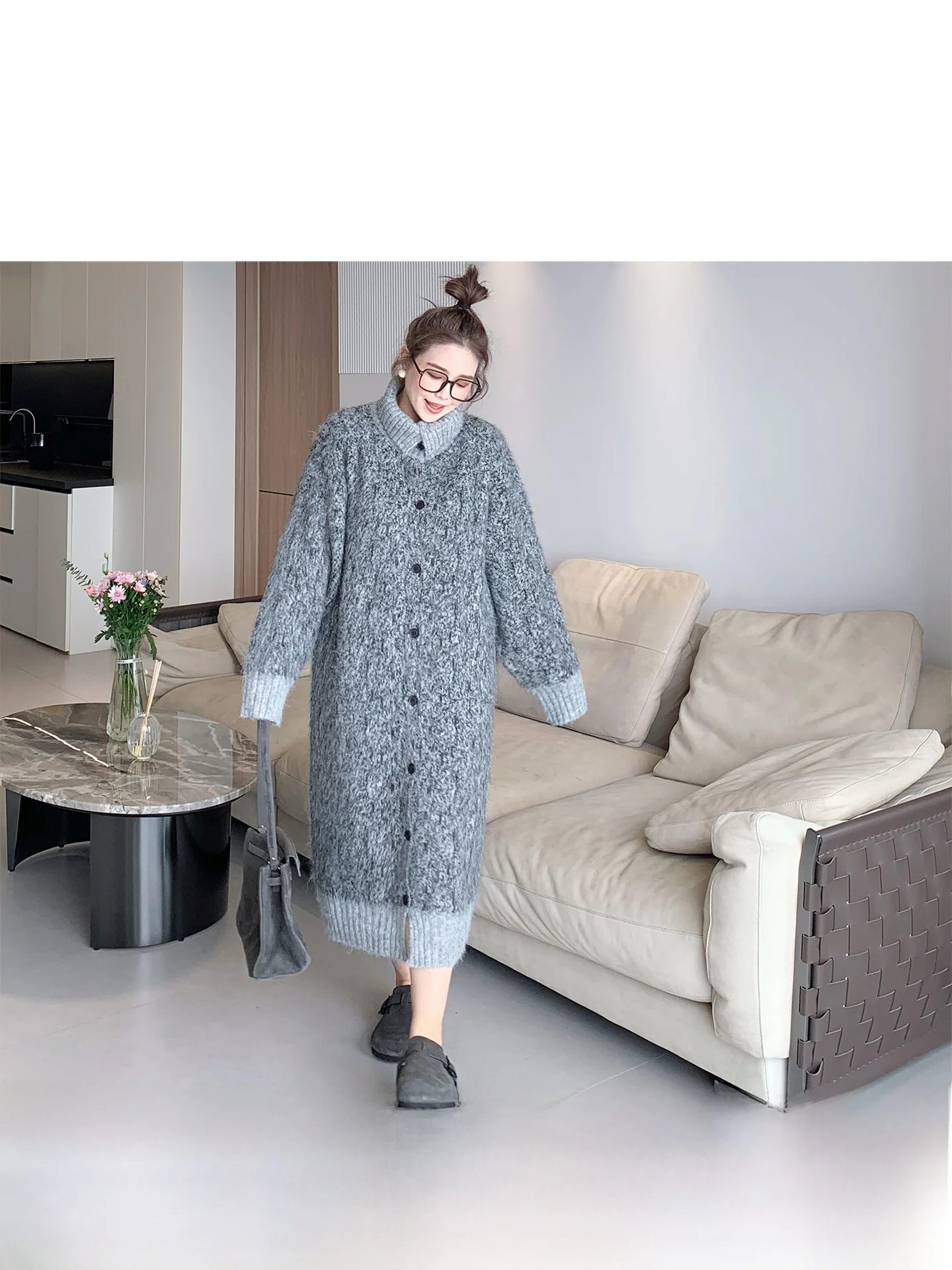 

Вязаный кардиган большого размера для полных женщин, свободный, с длинными рукавами, повседневный, универсальный, с завышенной талией, для осени