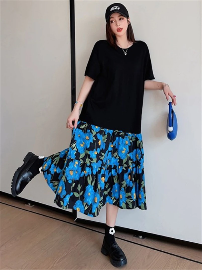 Women Cotton Long Skirts Vintage Print Floral Ruffles Clothing 2024 Summer New Casual Loose Skirts Simple Comfortable Skirts