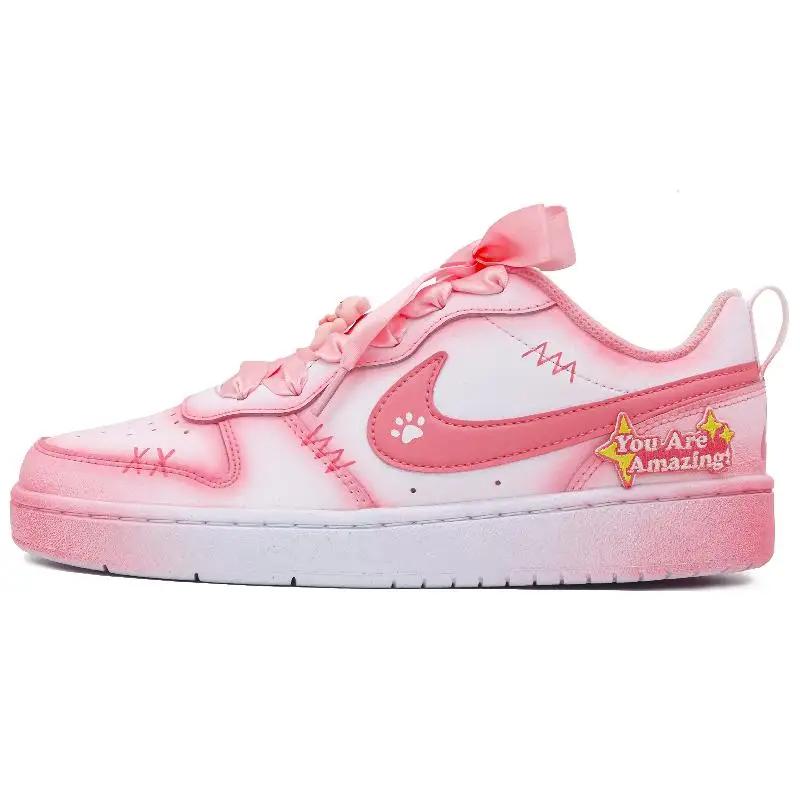 

[Медовый медведь на заказ]Nike Court Borough, низкие, нескользящие, амортизирующие, устойчивые к истиранию, низкие кеды для скейтборда, женские белые туфли
