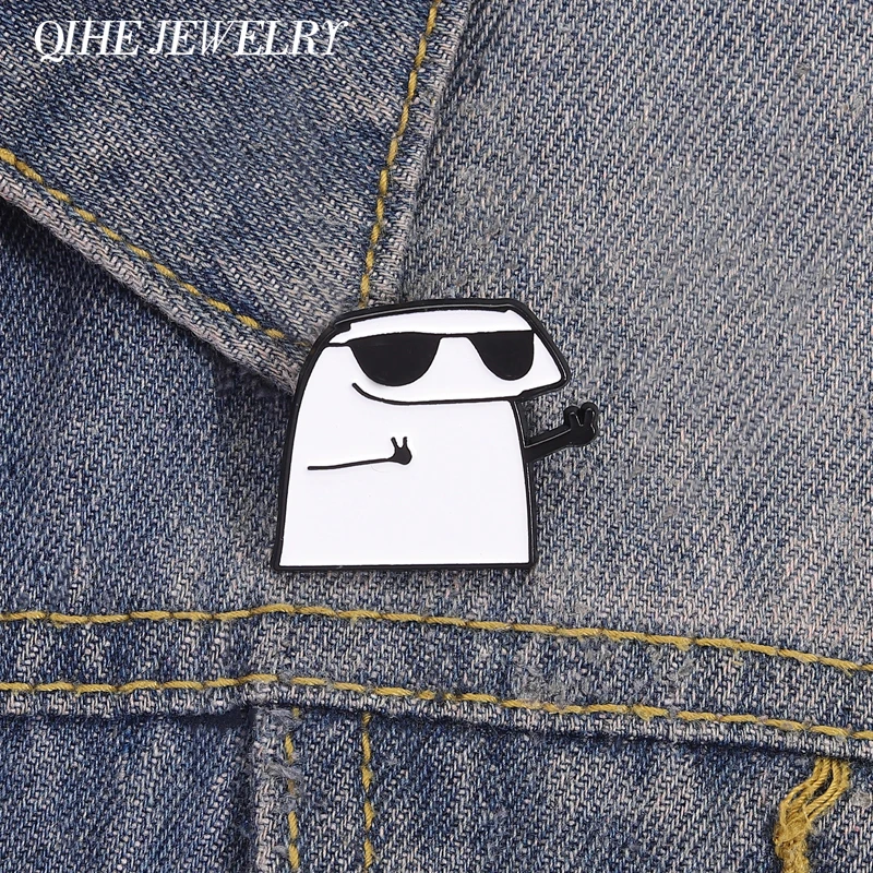 Lustige vereinfachte Figuren Flork Meme Emaille Pins Coole vereinfachte Figuren mit Sonnenbrille Yeah Love Gesture Broschen Revers Abzeichen