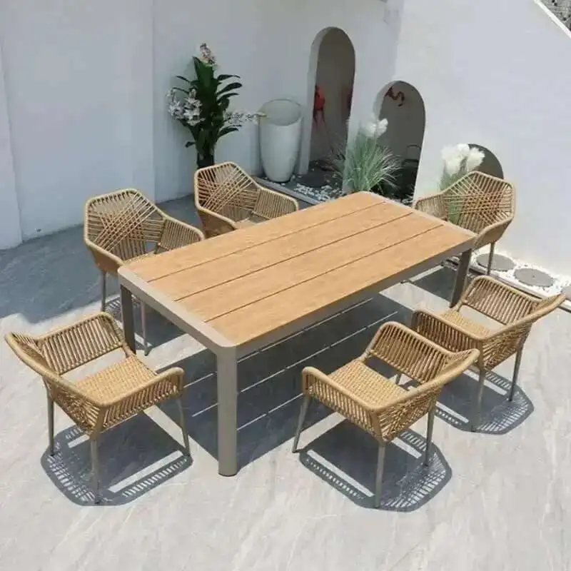 

Aluminum Alloy Outdoor Table and Chair Terrace Table and Chair Garden Furniture Sets Nordic Leisure Rattan Chairs for Courtyard
