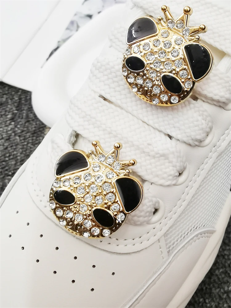 2PCS Panda With Crown Shoelace Charms ABS Rhinestone Buckles DIY Adorable Shoe Lace Clips Accessories Decoration Fit Women Boots