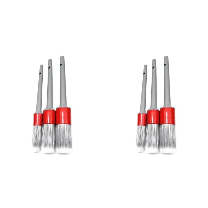 A95E-6X Super Soft Synthetic Detailing Brushes Set Handle For Wheels,Tires, Engine Bay, Leather Seats, Door Panels