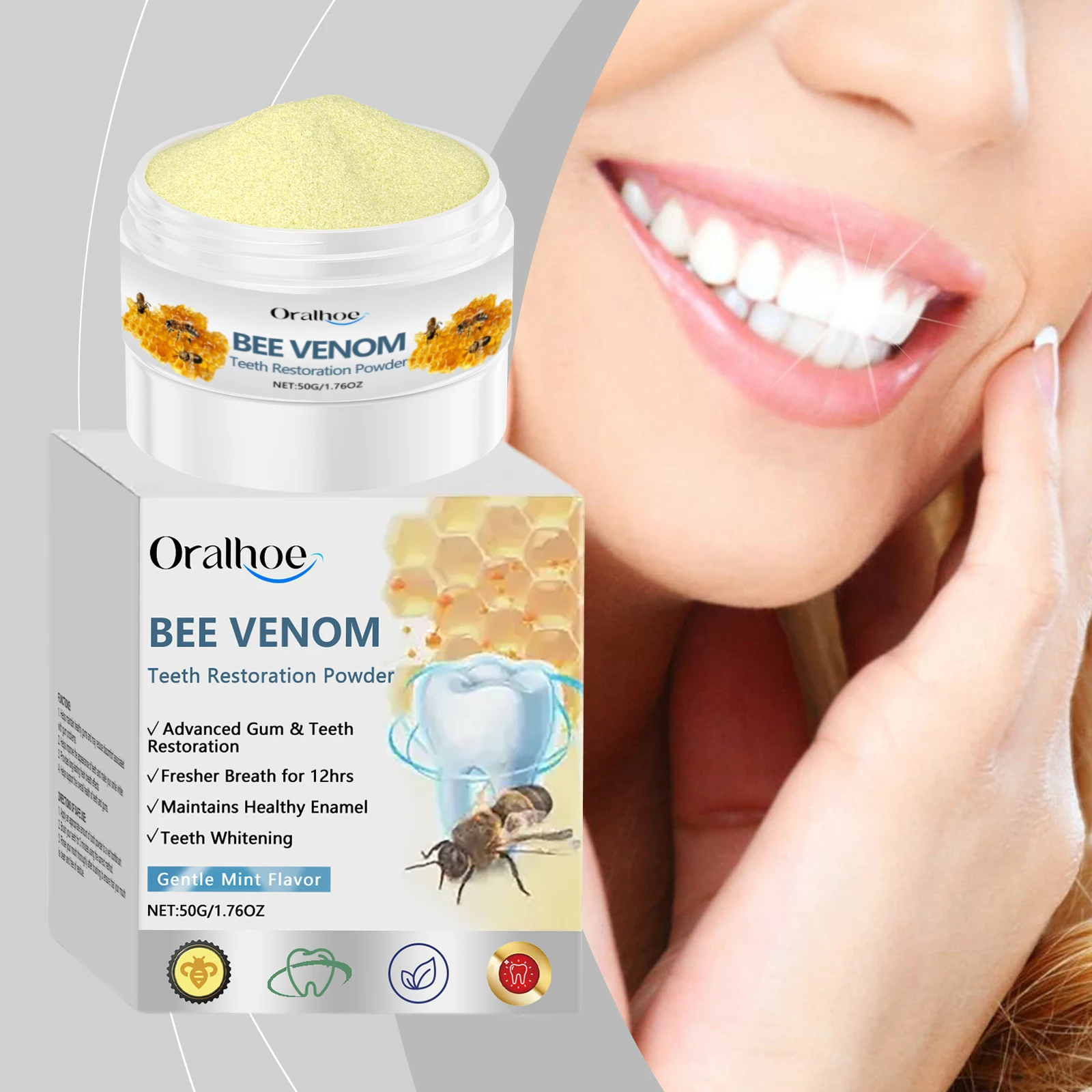 

Порошок для ухода за зубами Bee Venom — порошок для ухода за деснами для длительного свежего дыхания, чистки зубов и ухода за полостью рта