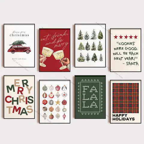 Klassieke kerstprints poster muur kunst kerst kamer decor xmas party vakantie decor afdrukbare canvas schilderij cadeau poster