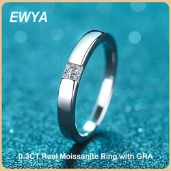 EWYA 0.3CT GRA Certified Princess Cut Moissanite Ring For Women Men Diamond 925 Sterling Silver Rings Wedding Band Fine Jewelry