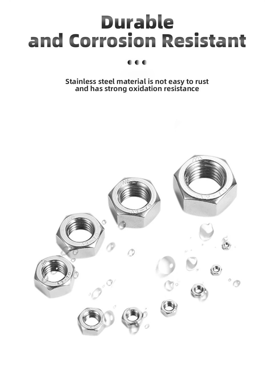 Sechskantmuttern 304/316 Edelstahl Sechskantmuttern A2/A4-70 Metrisches Gewinde Befestigungselemente M2 M3 M3,5 M4 M5 M6 M8 M10 M12 M14 M18-M30 DIN934 – Detail 8