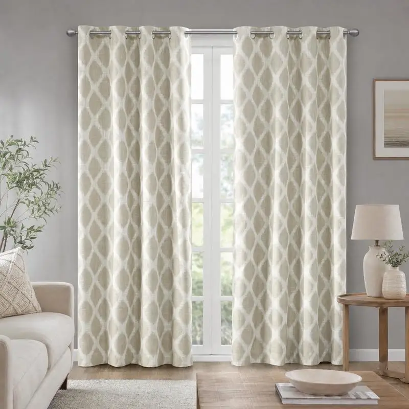 Printed Blackout Curtain Panel Single, 50x95 Inch Polyester Fabric, Silver Grommet Top Rod Pocket, Thermal Insulated Noise Reducing for Bedroom Living Room