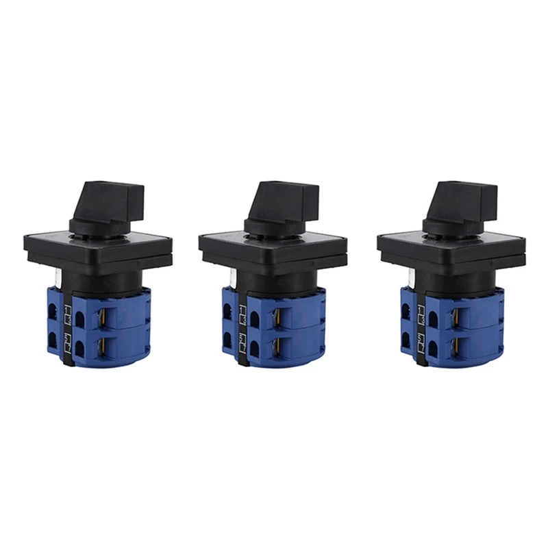 3X AC660V 25A 2-Pole 3-Position Momentary Plastic Rotary Changeover Switch Blue+Black