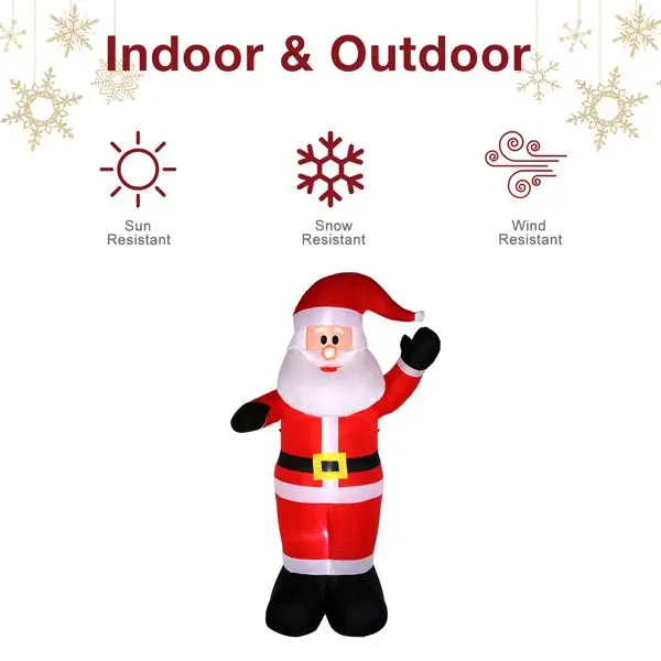 8ft Inflatable Santa Claus with 4 String Lights, Outdoor Christmas Decoration for Yard and Garden, Festive Holiday Inflatable wi