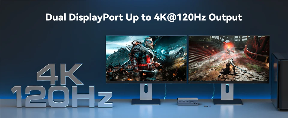 4K@120Hz USB C DP KVM Switch Docking Station 2 PC 2 Monitors USB 3.2 Switches Du