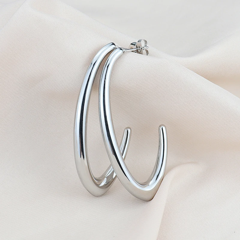 C Golden Hoop Earrings Hip Hop Minimalist Style Stainless Steel Jewelry Daily Wear Accessorie