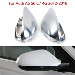 2PCS For Audi A6 S6 C7 4G 2012-2018 Rearview Side Mirror Cover Cap Lid Chrome-Plated Matte