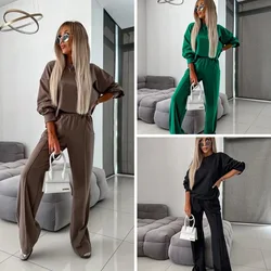 2025 Spring Autumn Women's Clothing Set Lady's Pullover Tops O-neck Sweatshirt + Solid Color Pants Womens 2 Piece Outfit Set