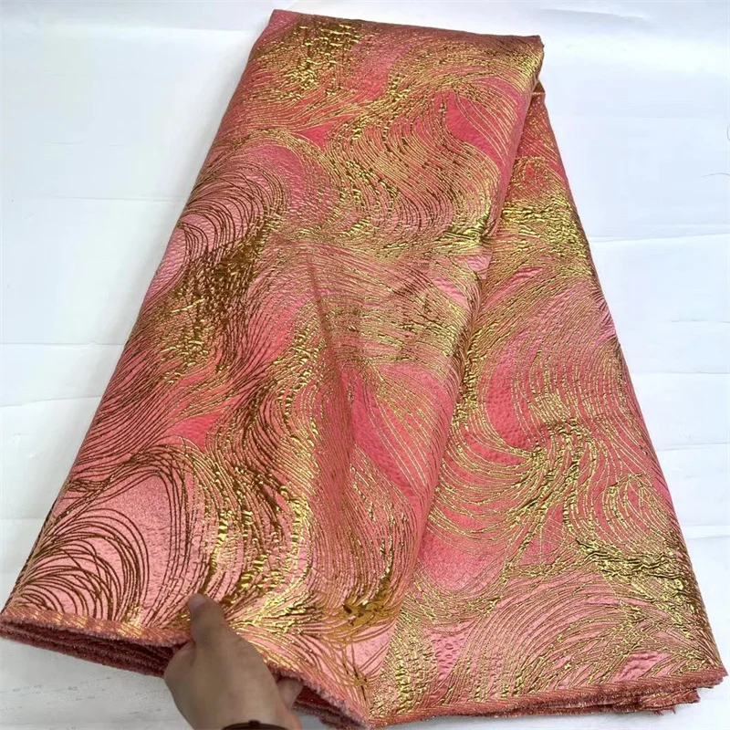 Latest African Brocade Lace Fabric French Jacquard Lace Fabric High Quality Nigerian Lace Fabric For Wedding Party Pink