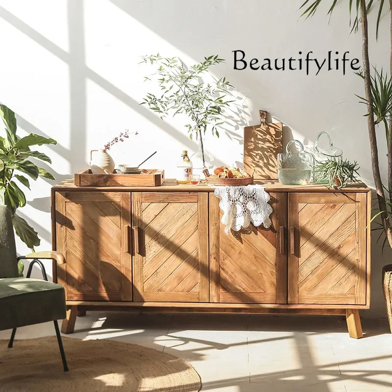 

X Ruili Style Solid Wood Four-Door Locker Vintage Distressed Storage Cabinet