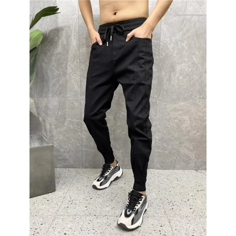 

Spring and Autumn Drawstring Men's Casual Harem Pants Trendy Versatile Tie Trousers Men's Premium Black Sports Harlan Pants