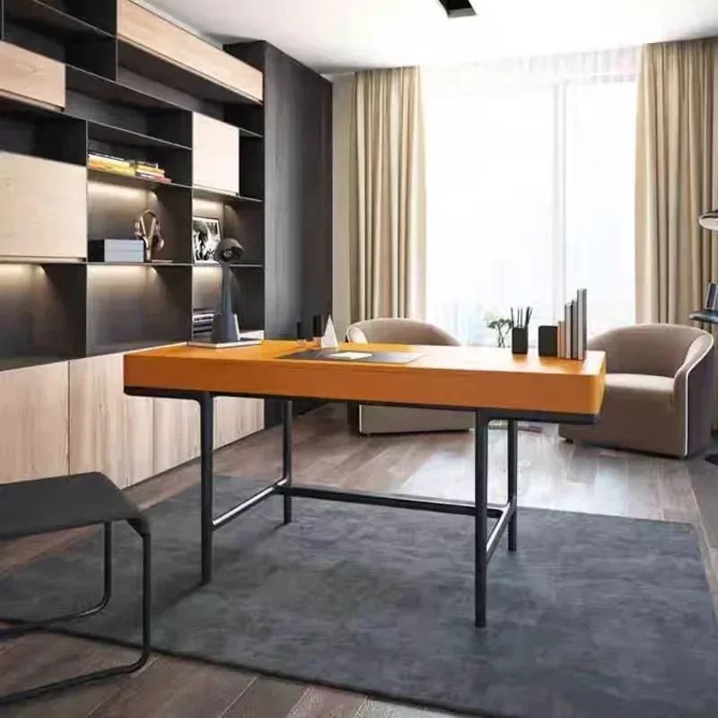 Italian light luxury orange solid wood office desk orange writing desk