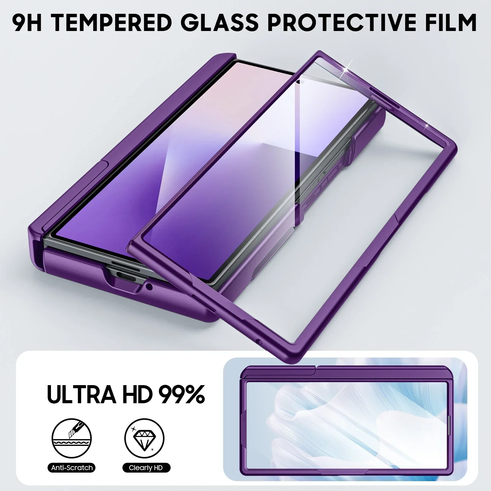 هدايا الهالوين لهاتف Galaxy Z Fold 7 RFID مع حامل بطاقات [مسند] [غطاء كاميرا] جراب هاتف من السيليكون المقاوم للصدمات - أرجواني