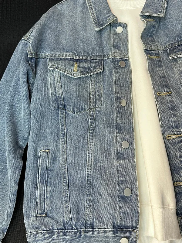 American Retro Men's Denim Jacket Autumn Winter Large Size Faded Trendy Workwear Jacket Fashionable Urban Style Cotton Polyes...