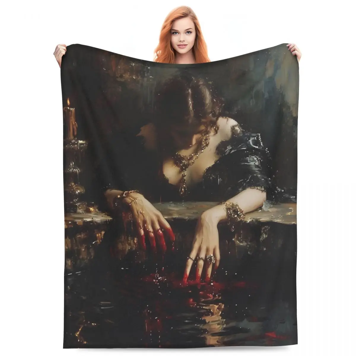 Renaissance Art Painting Warm Soft Blanket Horror Blood Travelling Throw Blanket Autumn Printed Flannel Bedspread Sofa Bed Cover