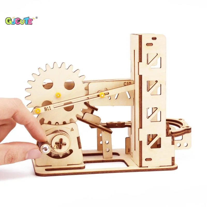 1Set DIY Model Building Kits With Mechanical Puzzles Set Spiral Marble Run 3D Wooden Puzzle Toy For Adults And Teens