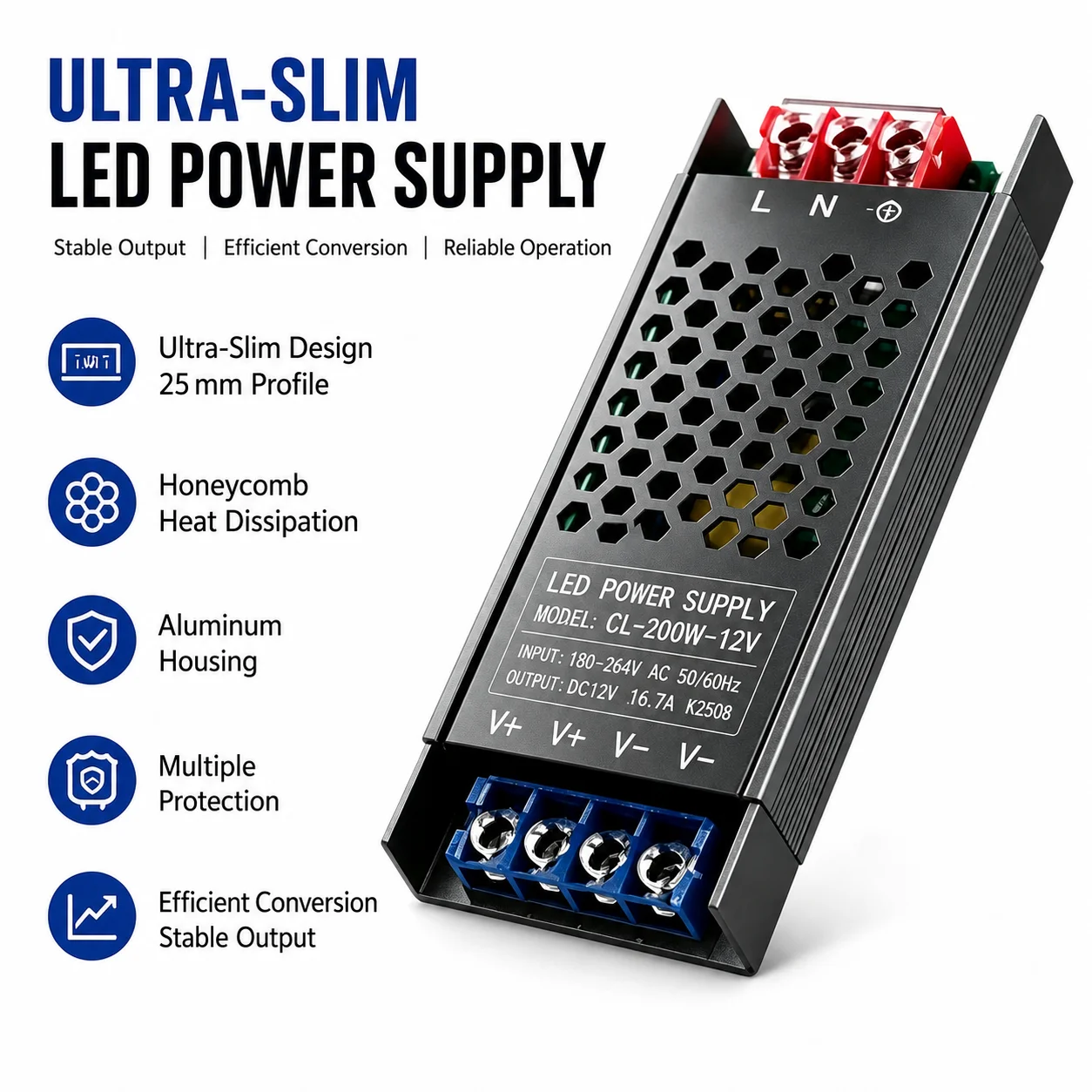 Fonte de Alimentação LED Transformadora 12V 24V AC180-264V Driver de Tensão Constante 60W 100W 200W 300W 400W para Fita de LED, Caixa de Luz e Sinalização