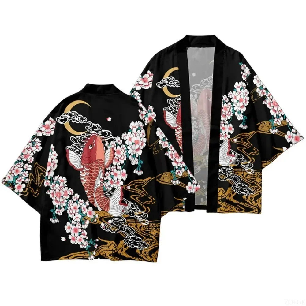Kimono, japanische traditionelle Kleidung, Jungen und Mädchen, Wellenteppich-Druck, Haori-Cardigan, Strandmode für Kinder, Umhang