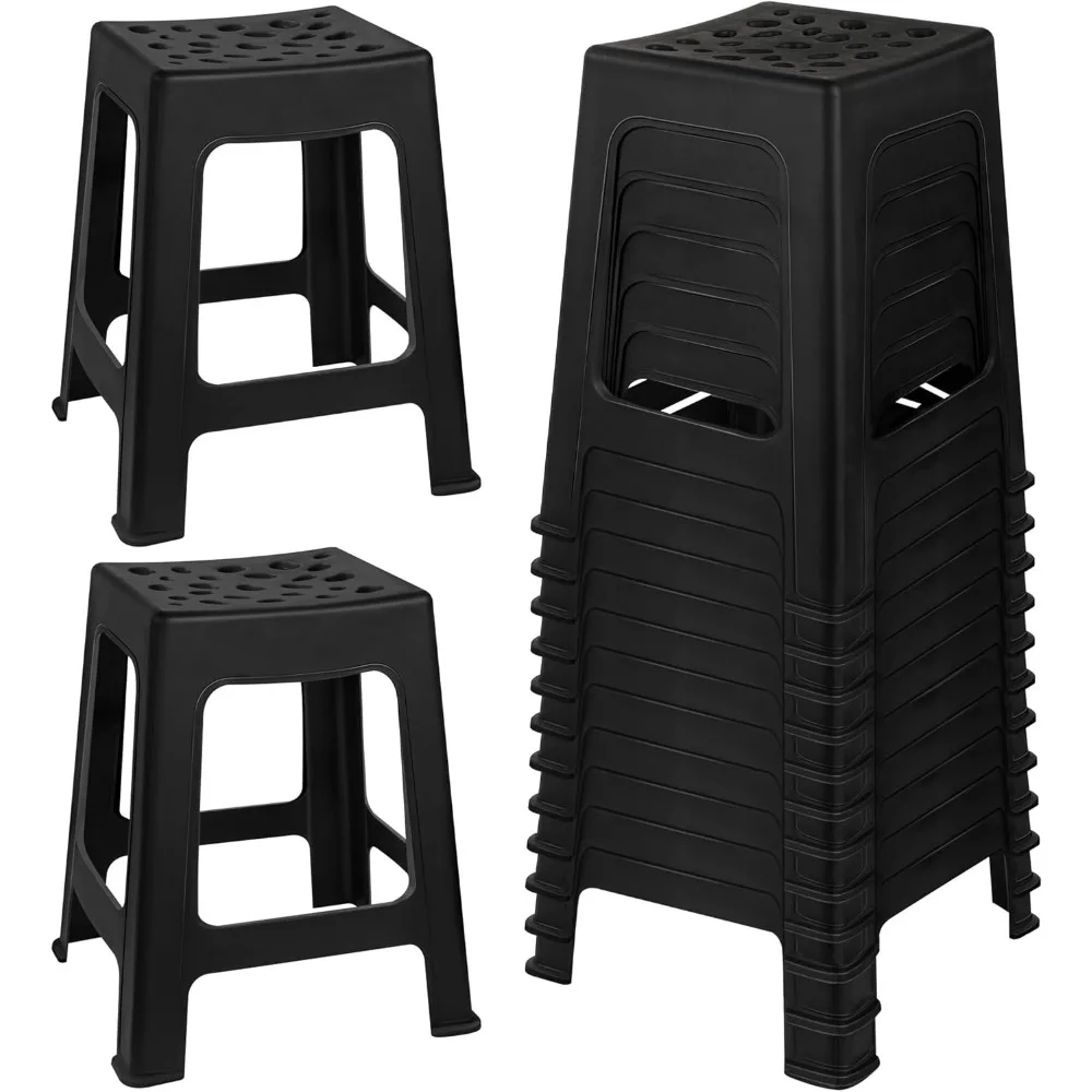 12 Pack Plastic Stools 16.9 Inch Black Nesting Stools Portable Backless Bar Stool Flexible Seating Chairs, School Chairs