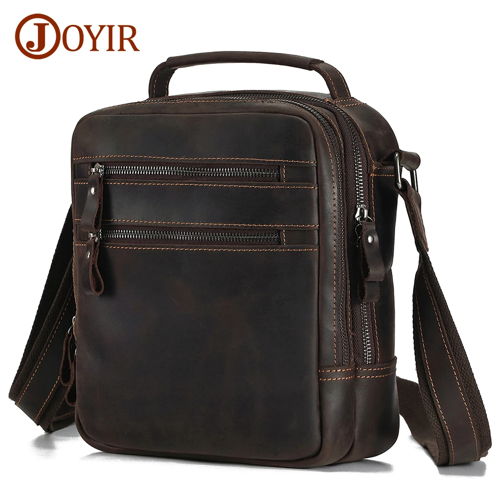 JOYIR Genuine Leather  Men\'s Crossbody Bag Large Capacity Work Travel Messenger Bags Male Shoulder Bag for 9.7\' Tablet Handbag