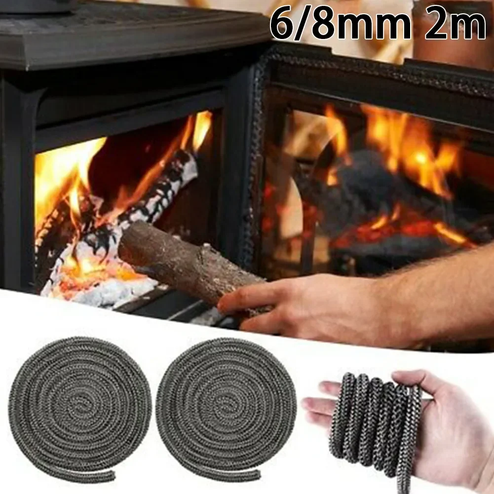 

6/8/10/12mm StoveRope Fiberglass Fireplace Door Cord High Temperature Woodburner Black Gasket Cord Width 2m Length Sealing Rope