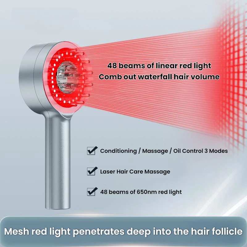 مشط تدليك كهربائي لنمو الشعر ، مشط تدليك فروة الرأس ، مضاد لتساقط الشعر ، ضوء أحمر ، ضوء أزرق ، علاج للرأس