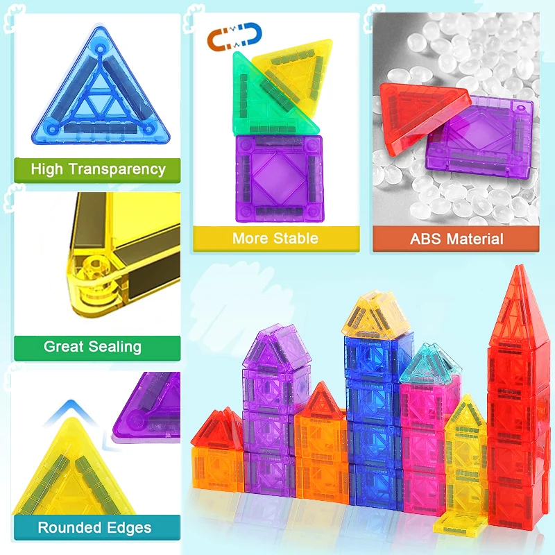 مجموعات بناء مكعبات البناء المغناطيسية لمدة 3 سنوات فما فوق الأطفال بنين بنات DIY ألعاب تعليمية مونتيسوري هدية