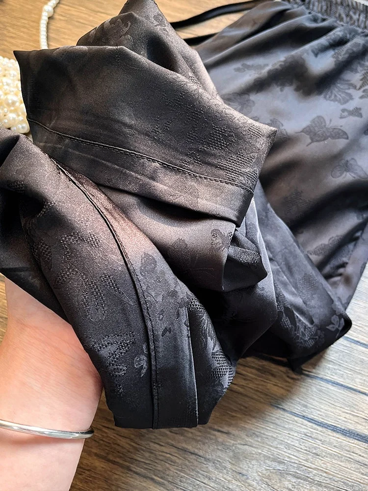 Neue Chinesische Sle Hohe Taille Drapierte Acetat Breite Bein Hosen Frauen Sommer High-End-Retro Nationalen Sle Casual Seide Hosen