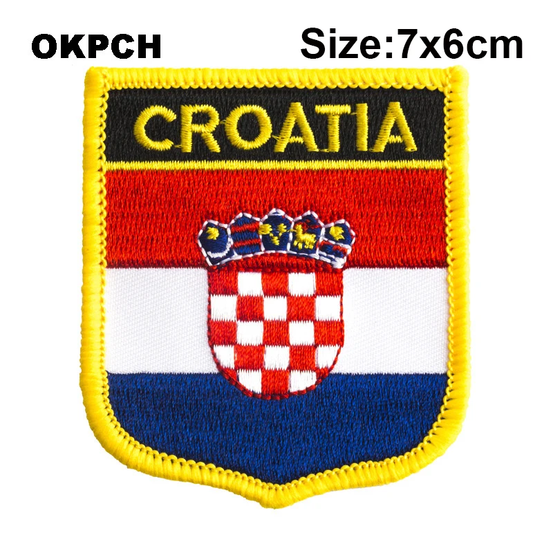 Croatia Flag Shield Shape Iron on Embroidery Patches Saw on Transfer Patches Sewing Applications for Clothes Back Pac