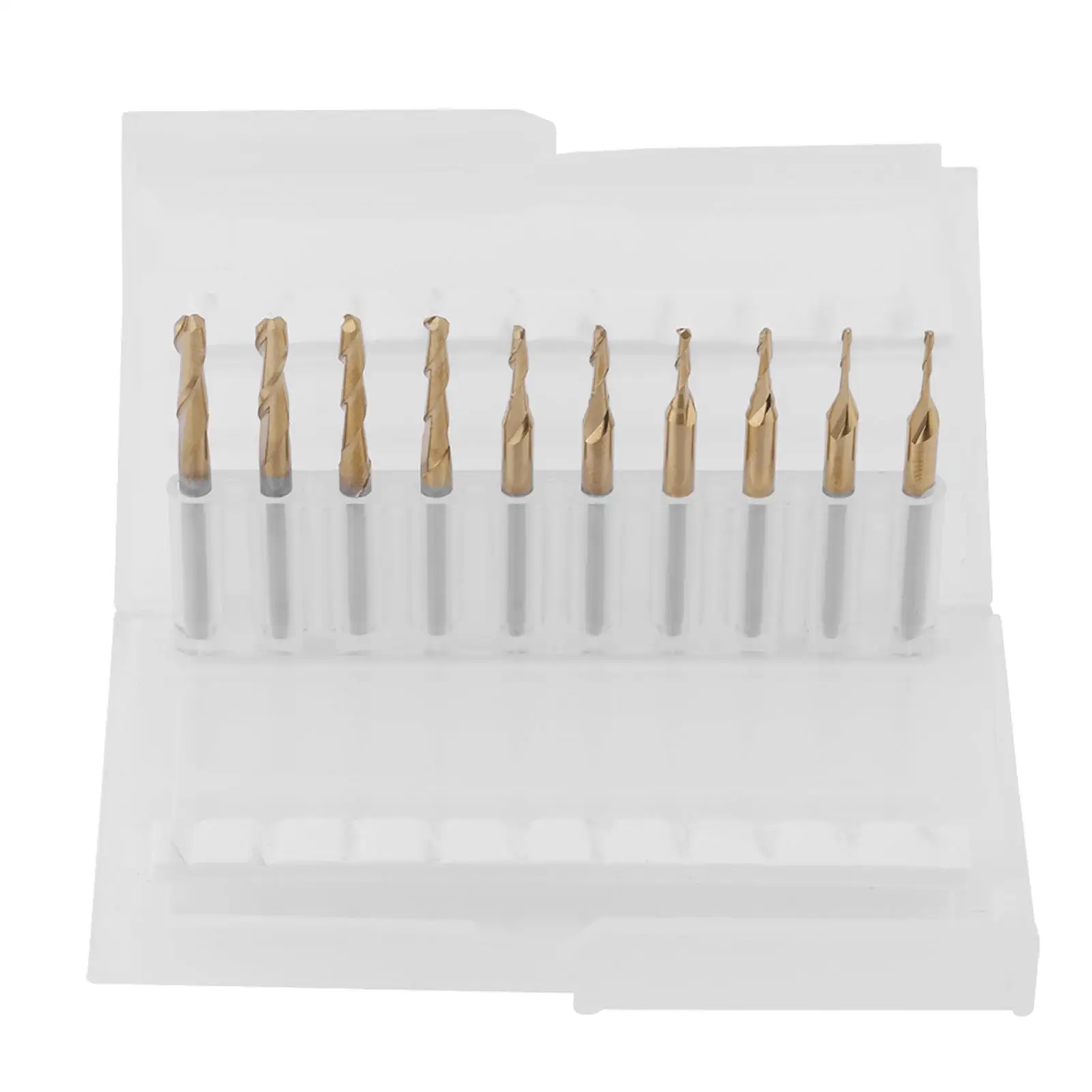 

10 шт., набор спиральных концевых фрез с твердосплавным покрытием, набор режущих бит с шариковым носом 1x4 1,5x6 2x8 2,5x12 3,175x12 мм, фрезерный инструмент