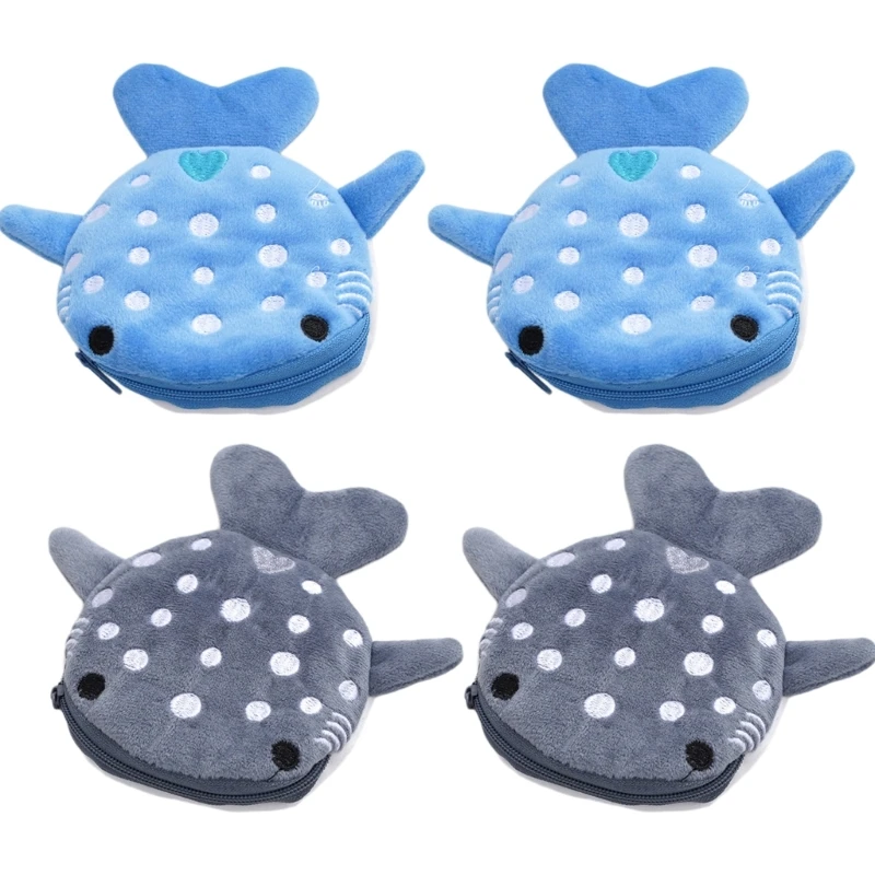 2Pcs Whale Plush Coin Purse Cartoon Coin Zippered Headphones Wallet