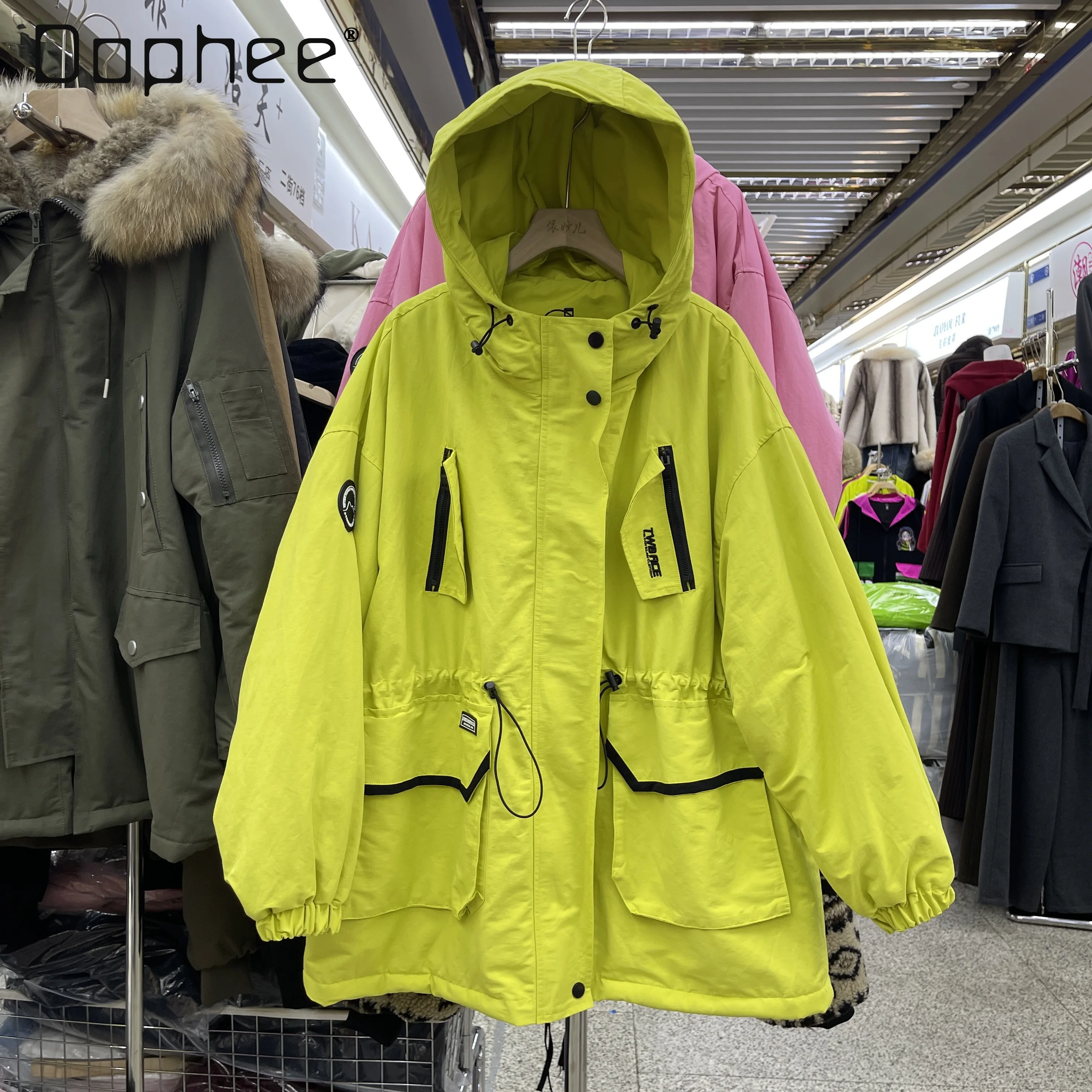 

European Style Women's Jacket 2025 Autumn Winter New Personality Zipper Decoration Large Pocket Mid-Length Fleece Cotton Coat