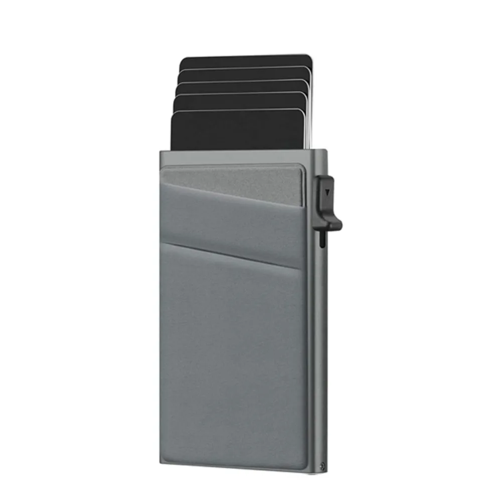 Automatic RFID Anti-Theft Card Holder Screw Reinforcement Metal Box Bottom Men's Card Box Switch Side Design RFID Blocking