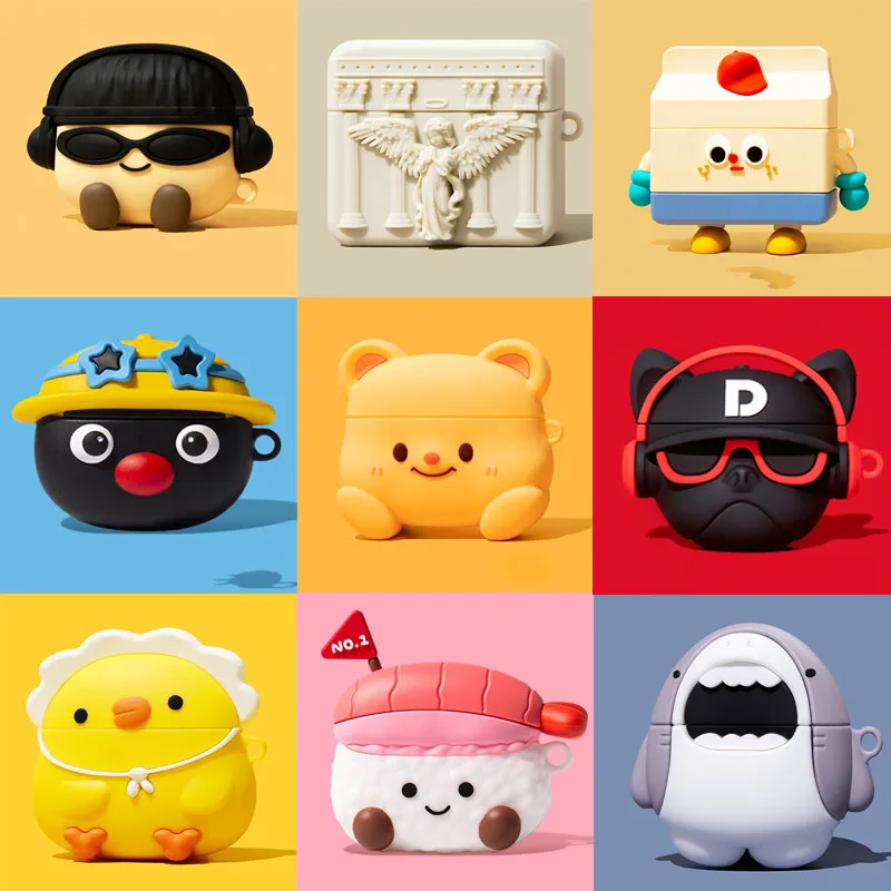 3D Cheese Duck Cartoon Bear Case for AirPods 4 Cover Silicone Soft Earphone Cover for Apple AirPods Pro 2 Case for AirPods 1 2