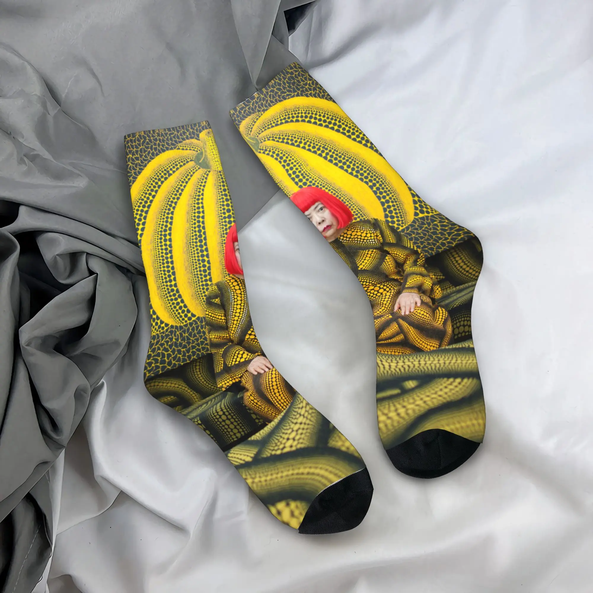 

Custom Kawaii Yayoi Kusama Socks Women Men Warm 3D Print Pumkin Abstract Painting Sports Basketball Socks