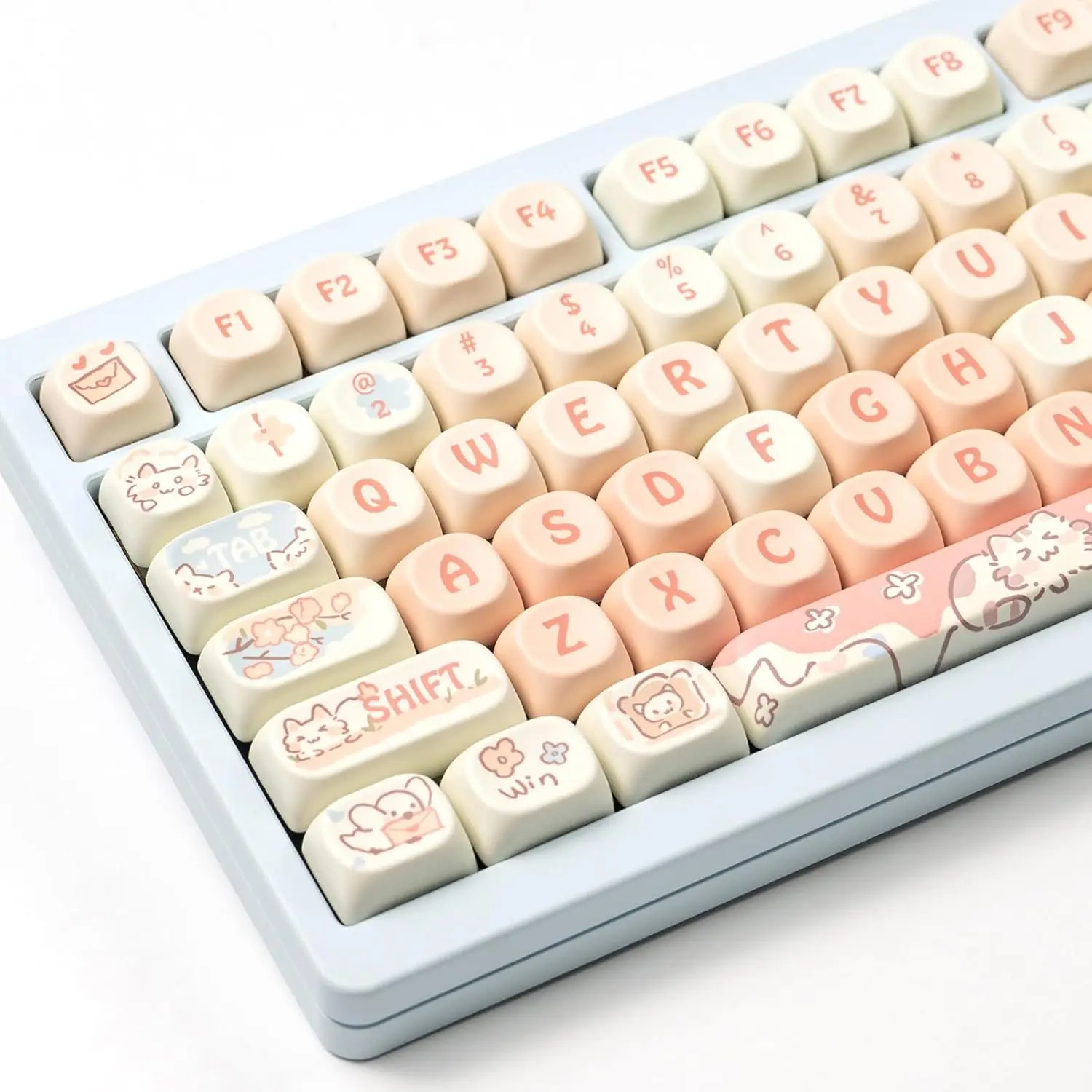 

Round Moa Profile Keycaps-132 Keys Cute Pink PBT Keyboard Keycap Set for with Keycaps Puller for Cherry MX Switches Mechanical K