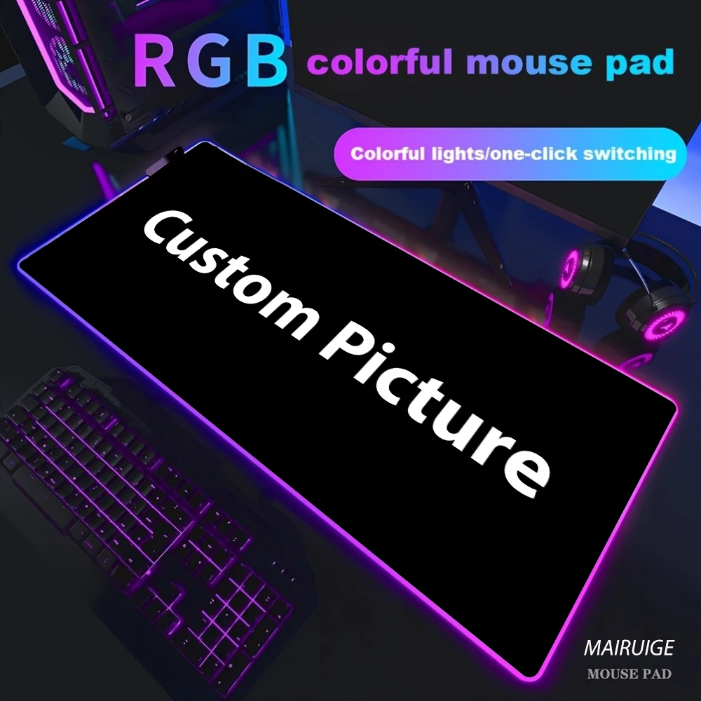 DIY ที่กําหนดเองส่วนบุคคล RGB Mouse Pad LED ความสว่างขนาดใหญ่แล็ปท็อปโต๊ะยางกันลื่นคีย์บอร์ดพรม Backlit