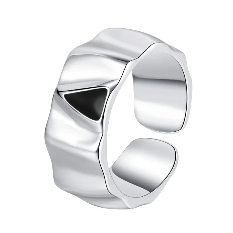 S925 Sterling Silver Rings For Women Men New Fashion Irregular Triangle Pattern Enamel Punk Simple Jewelry Christmas Gift
