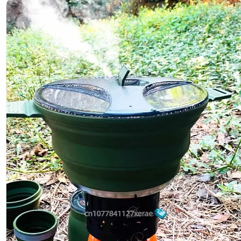 في الهواء الطلق سيليكون غلاية ماء التخييم للطي وعاء المحمولة التخييم تجهيزات المطابخ نزهة Stirfry وعاء مقاوم للحرارة كول التخييم والعتاد #2